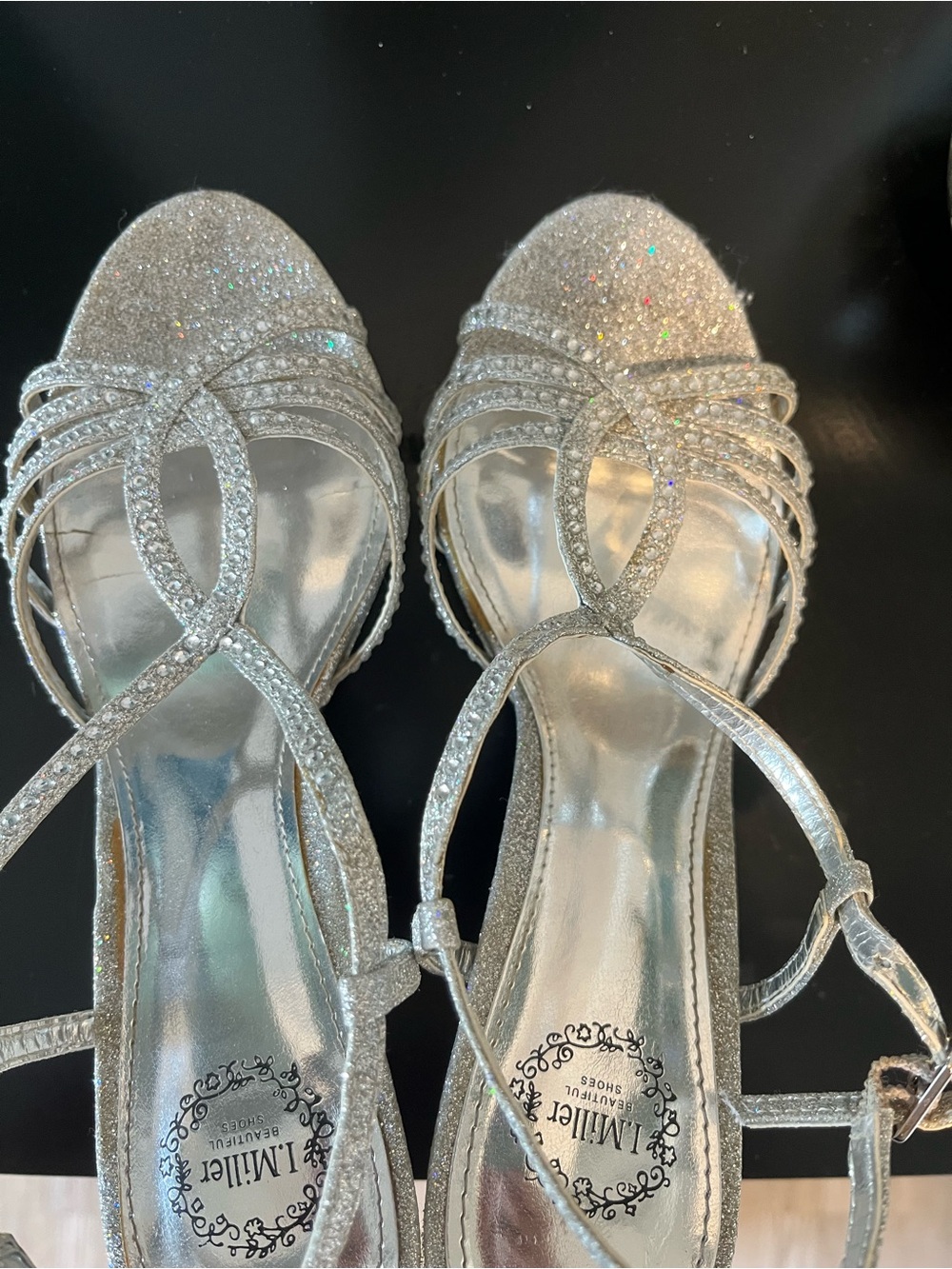 Silver Glitter Strappy High Heel Sandals Sz 6 - Picture 4 of 7